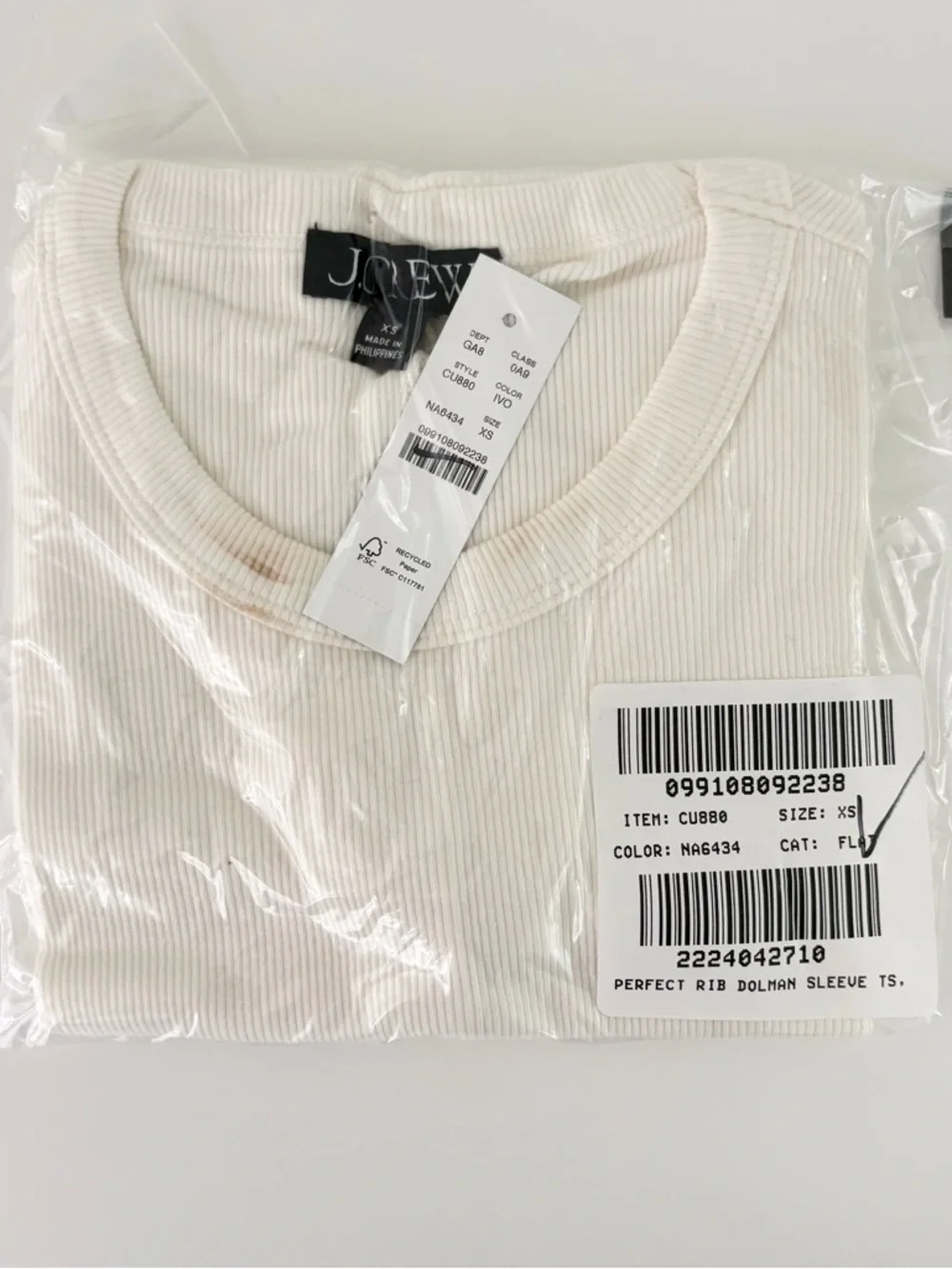 NWT J. Crew Perfect Rib Dolman-sleeve T-shirt Ivory